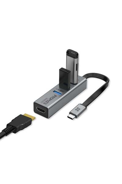Promate محول MediaHub-C3 USB-C Hub HDMI مزود بـ 3 منافذ USB 3.0 ومنفذ HDMI بد...