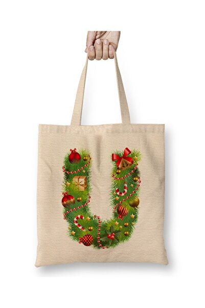 Toyaso Πρωτοχρονιάτικη ειδική υφασμάτινη τσάντα με γράμμα U Happy New Year Τσ...