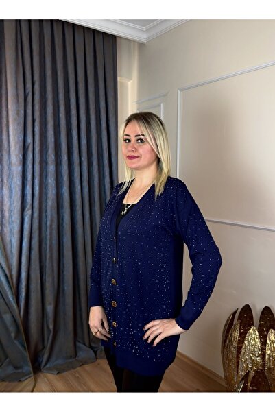 QUB İnce triko soğuk iplik taşlı ceket