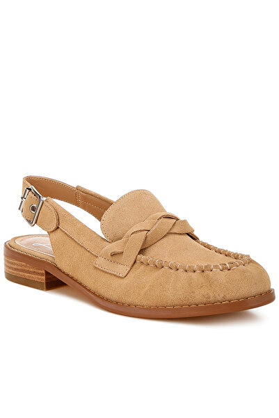 london Rag حذاء نسائي مفتوح من الخلف بحزام منسوج باللون البيج