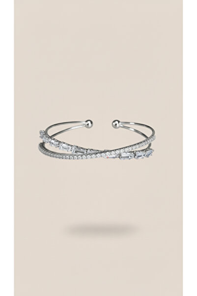 Lune Design Çelik Su Yolu Baget Taşlı Kelepçe Bileklik