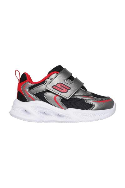 SKECHERS Meteor Lights Glow Strider Velcro Closure Sneakers - Silver/Gun Red/Black
