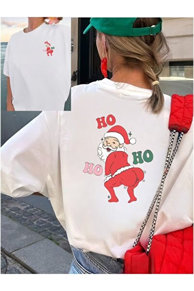 AEMİ تي شيرت للجنسين بمناسبة العام الجديد نويل بابا مطبوع قصة فضفاضة برقبة دا...