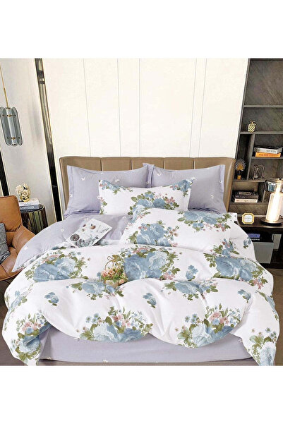 trendyhome Finet Cotton Fitted Bedding Set 6 Pieces - Floral, Gray