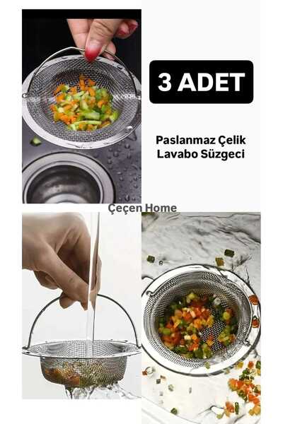 ÇEÇEN HOME (3 Adet) Paslanmaz Çelik Mutfak Lavabo Evye Süzgeci Mutfak ve Bany...