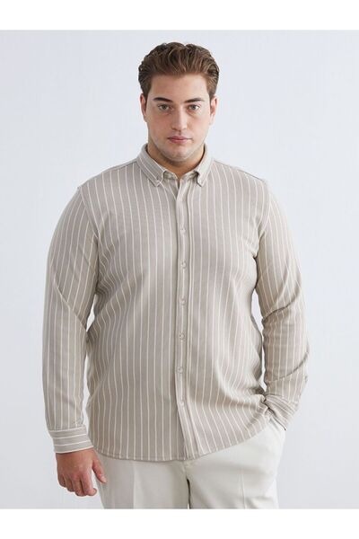 LC Waikiki Plus Size Slim Fit Long Sleeve Striped Men's Shirt