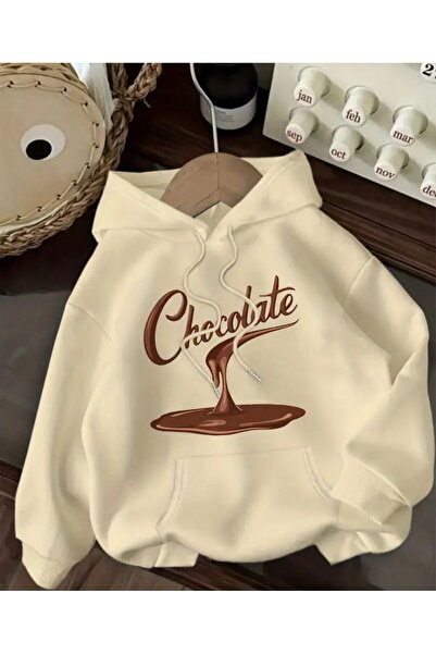 herkesemoda cu glugă Hanorac cu imprimeu cu ciocolată