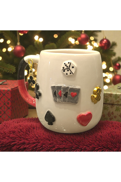 Boni Bon Collection Design كوب سيراميك مطلي بالذهب مصنوع يدويًا مع نقش ثلاثي الأبعاد لعام 2026 أو حرف واحد كهدية للاعبين