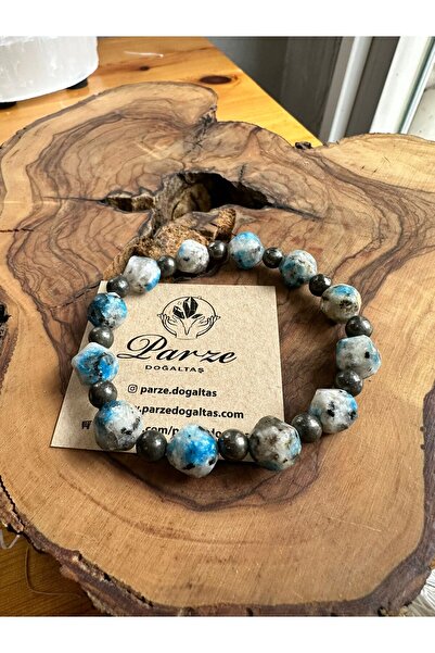 parze doğaltaş حجر اليشب K2 (ازوريت على شكل قطرات المطر) - سوار بتصميم البيريت