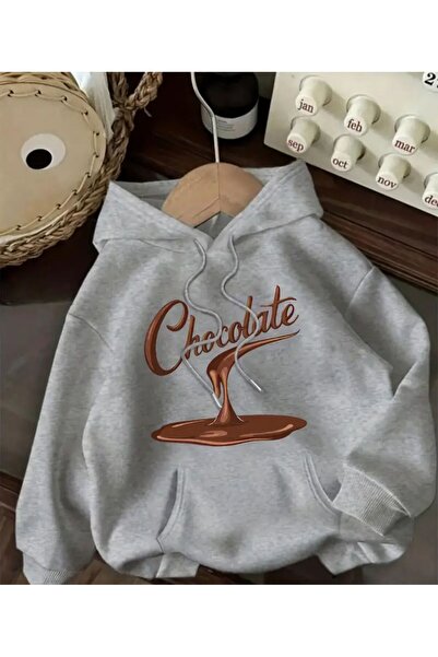 herkesemoda cu glugă Hanorac cu imprimeu cu ciocolată
