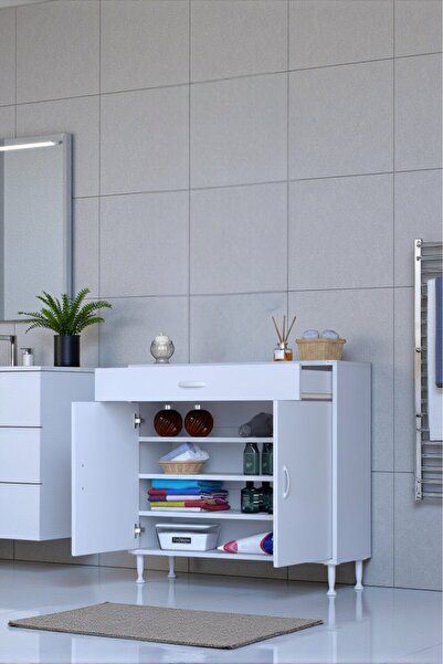 Eliusta Rose 95 cm Beyaz 1 Çekmeceli Banyo Mutfak Dolabı 4 Bölmeli 3 Raflı Ço...