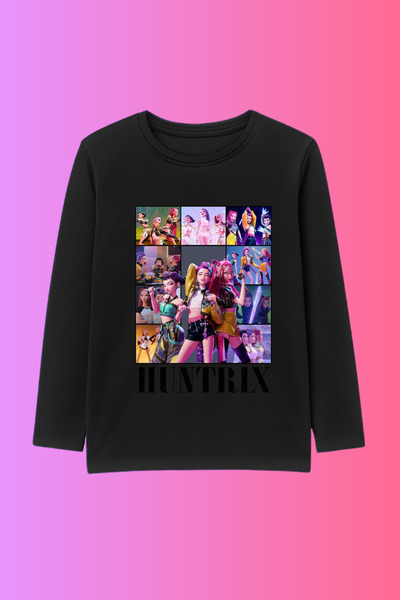 MECH BUTİK K-Pop Demon Hunters Hunterix Printed Long Sleeve Combed Cotton T-S...