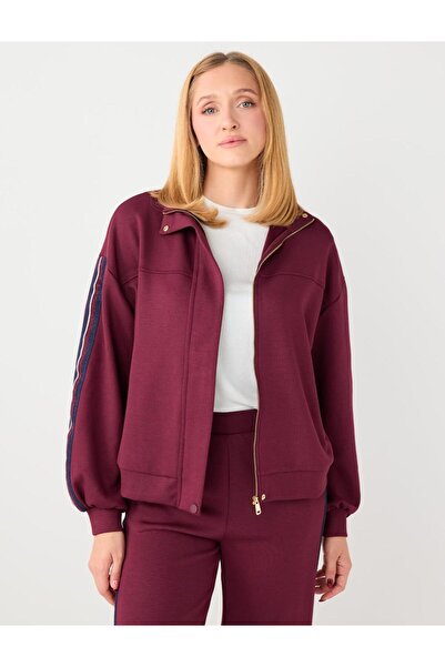 Jimmy Key Bordo Düz Kesim Cep Detaylı Fermuarlı Modal Ceket