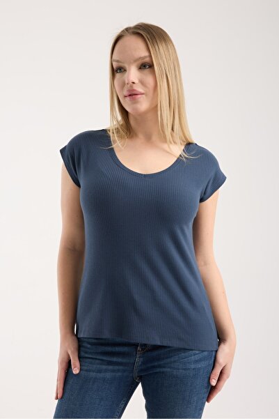 G-FOX Tricou pentru femei material reiat tricotaj cu striații cu decolteu în V cu mânecă scurtă, confortabil, elegant, basic zile, tricou casual 6004