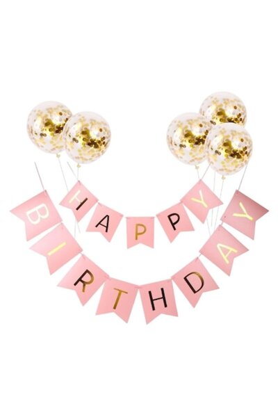 selling depot Set of 5 Gold Confetti Balloons + Pink 'Happy Birthday' Banner