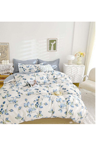 trendyhome Finet Cotton Fitted Bedding Set 6 Pieces — Blue Flowers (T267)