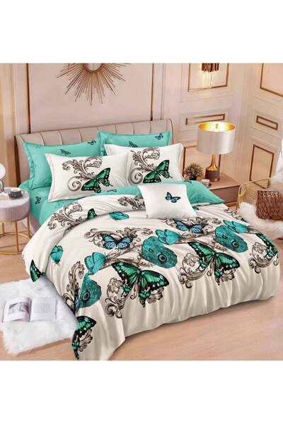 trendyhome Cotton Finet Bedding Set, 6 Pieces, Turquoise/Beige Butterflies (R 60-587)
