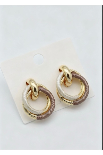 TUĞÇE TURAP 14K Altın Kaplama Çelik Küpe – Burgu Detaylı Çok Katmanlı Halka T...