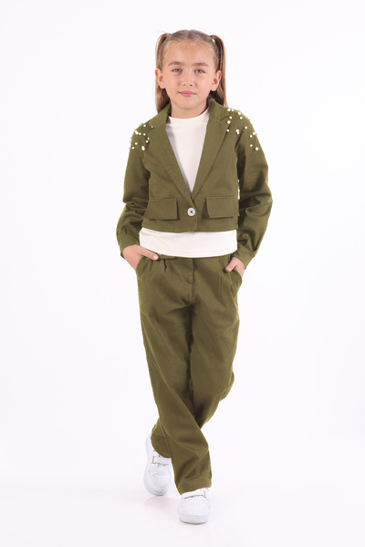 Pafim Girl's Shoulder Pearl Detailed 3-Piece Pants Set, Special Day&Night Chi...