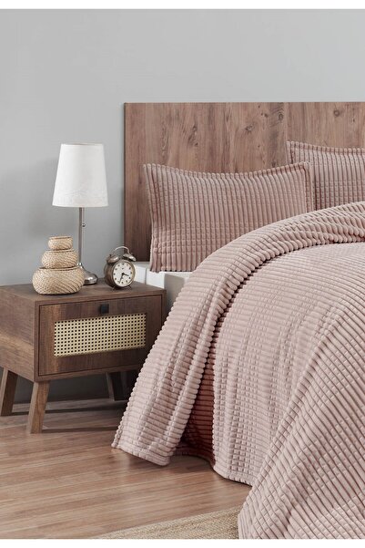 Bella Home طقم بطانية مزدوجة من مودرن لاين 3 قطع - 220x240 سم - الصندوق الأصلي - ألوان جديدة بلون أحمر خدود