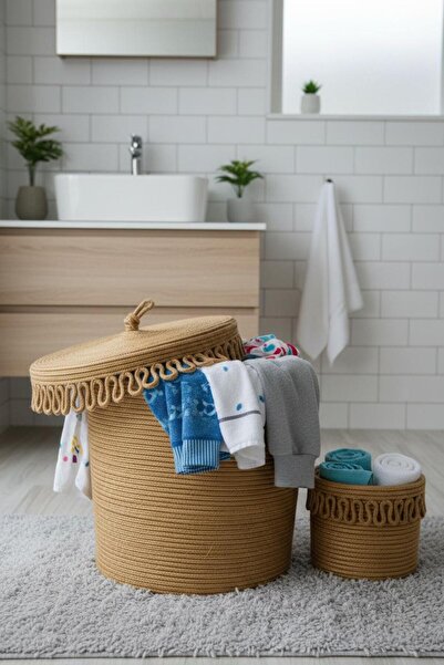 rellhome Σετ 2 τεμαχίων πλεκτό καλάθι ρούχων με καπάκι – Χοντρό σχοινί, αποθή...