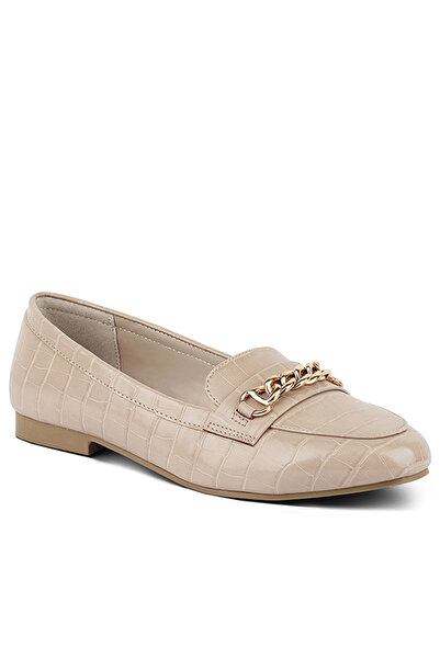 london Rag Women Beige Gold Chain Detail Flat Loafers