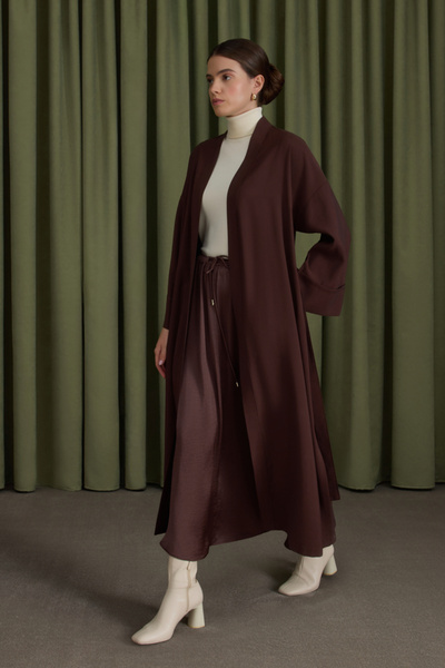 Aker Kahverengi Beli Bağcıklı Saten Etek