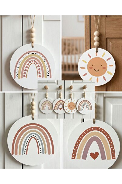 Bebek Odası Dekoratif Ahşap Dolap ve Çekmece Süsü - İskandinav Tarzı Boho Rainbow Kulp Askısı