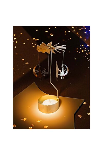 Mihristore Altın Renkli Dönen Metal Mumluk Mutlu Kedi Tasarımlı Isı İle Dönen...