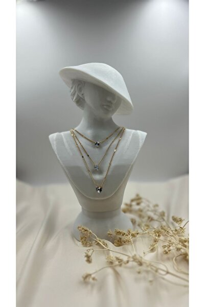 Lunarie Gold Color Triple Stone Necklace Set – Elegant Layered Design with Dr...