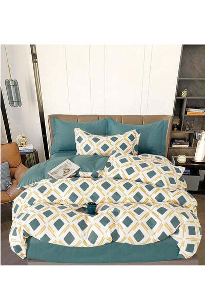 trendyhome 6-piece Cotton Finet Fitted Bed Linen, Diamond Pattern, Turquoise (T269)