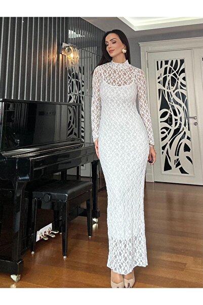 Atelier Derin Ecru Long Lace Dress