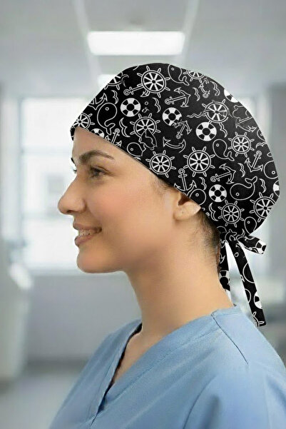 Lion Üniforma Siyah Çapa Desenli Cerrahi Bone Unisex – Likralı Doktor Hemşire...