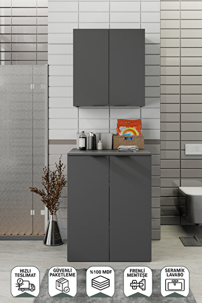BİANİ FİX Arya Ve Loft Uyumlu Çamaşır Makinesi Dolabı Renk Mat Gri
