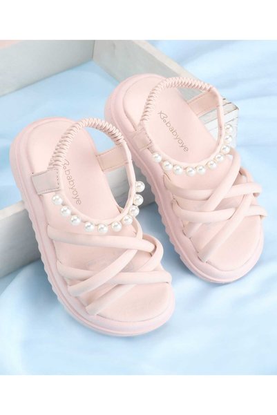 Babyoye صندل وردي اللون مزين باللؤلؤ، بإبزيم خلفي