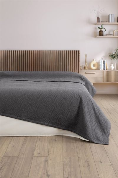Sevim Single Embossed Thick Pique-Jacquard Bedspread - 100% Cotton-160X260 Cm-Anthracite