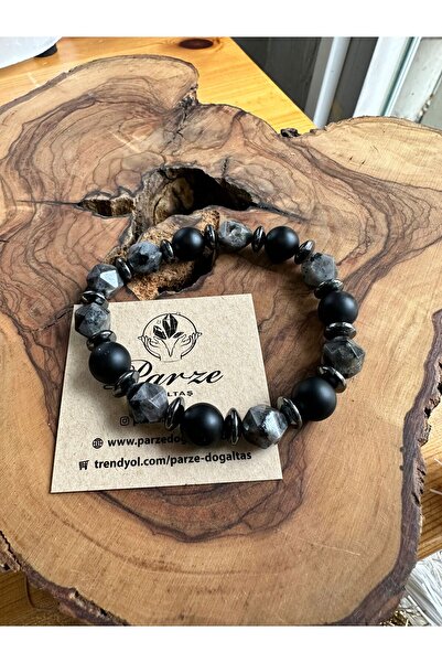 parze doğaltaş Spectrolite and Black Onyx Design Bracelet