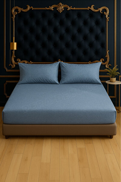Pera Deluxe Dark Blue Color Cotton Combed Elastic Bed Sheet 200X200 cm – Dome...