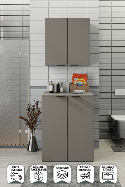 BİANİ FİX Arya Ve Loft Uyumlu Çamaşır Makinesi Dolabı Renk Latte