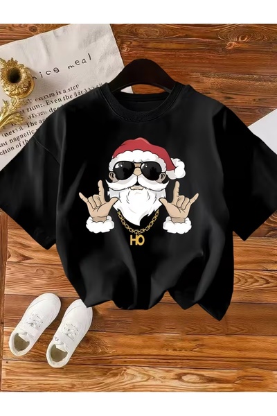 AEMİ تي شيرت نويل بابا للعام الجديد مطبوع قصة فضفاضة برقبة دائرية للجنسين