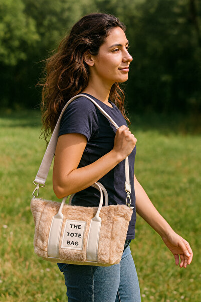 mefehe Kadın Vizon Kolon Askılı Kürklü Peluş Çapraz Çanta