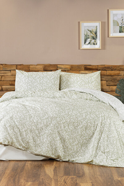 Elart Siena Duvet Cover Set Single Size 100% Cotton Ranforce Fitted Sheet (160X220 cm) Green