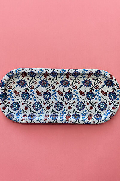 ATAGİFT HEDİYELİK Çini Desenli Oval Metal Sunum Tepsisi – 16x35 cm Servis & Dekor Tepsisi