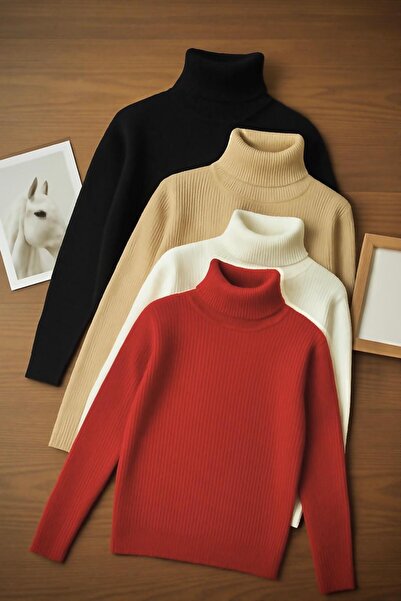 LUPERCUS Kadın 4lü Adet Boğazlı Kazak Uzun Kollu