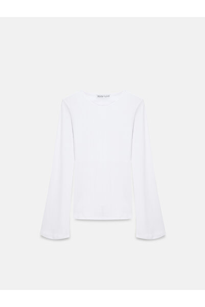 Dilvin 32284 Crew Neck Long Sleeve Top-White