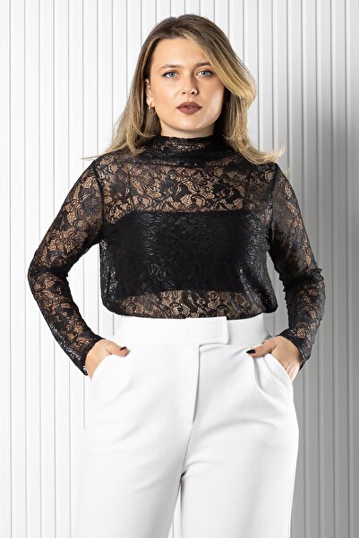DENİMİNİ Dantel Detaylı Büyük Beden Bluz DNM990