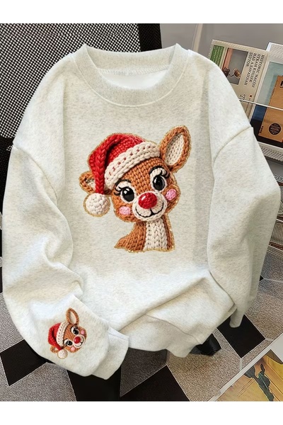 AEMİ Concept de Anul Nou unisex cu imprimeu supradimensionat guler rotund Swe...