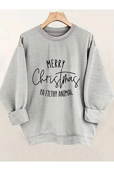 AEMİ سويت شيرت للجنسين بطبعة عيد الميلاد المجيد مطبوع قصة فضفاضة مصنوع من القطن بنسبة 100% برقبة دائرية