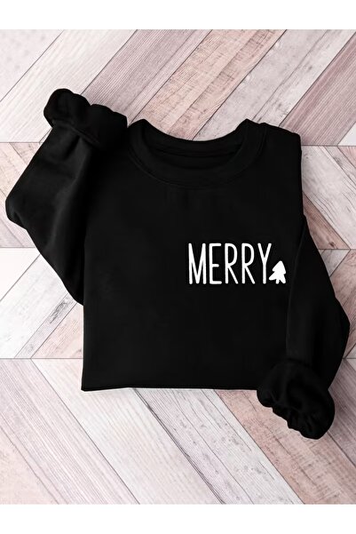 AEMİ Unisex La mulți ani cu imprimeu Anul Nou supradimensionat guler rotund S...