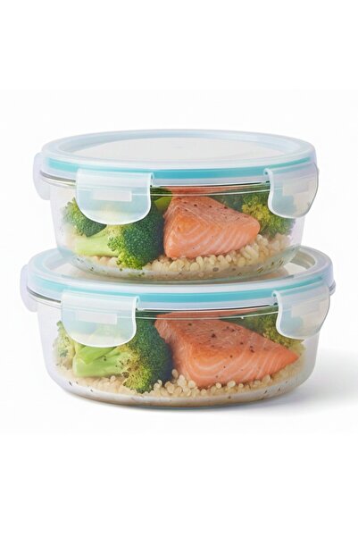 Houzi 2 Pcs Borosilicate Glass Containers with Leak Proof Airtight Lid BPA Free - Round